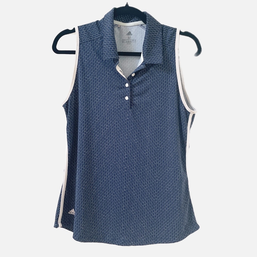 Adidas Golf Navy Patterned Sleeveless Polo Tank Top with White Trim